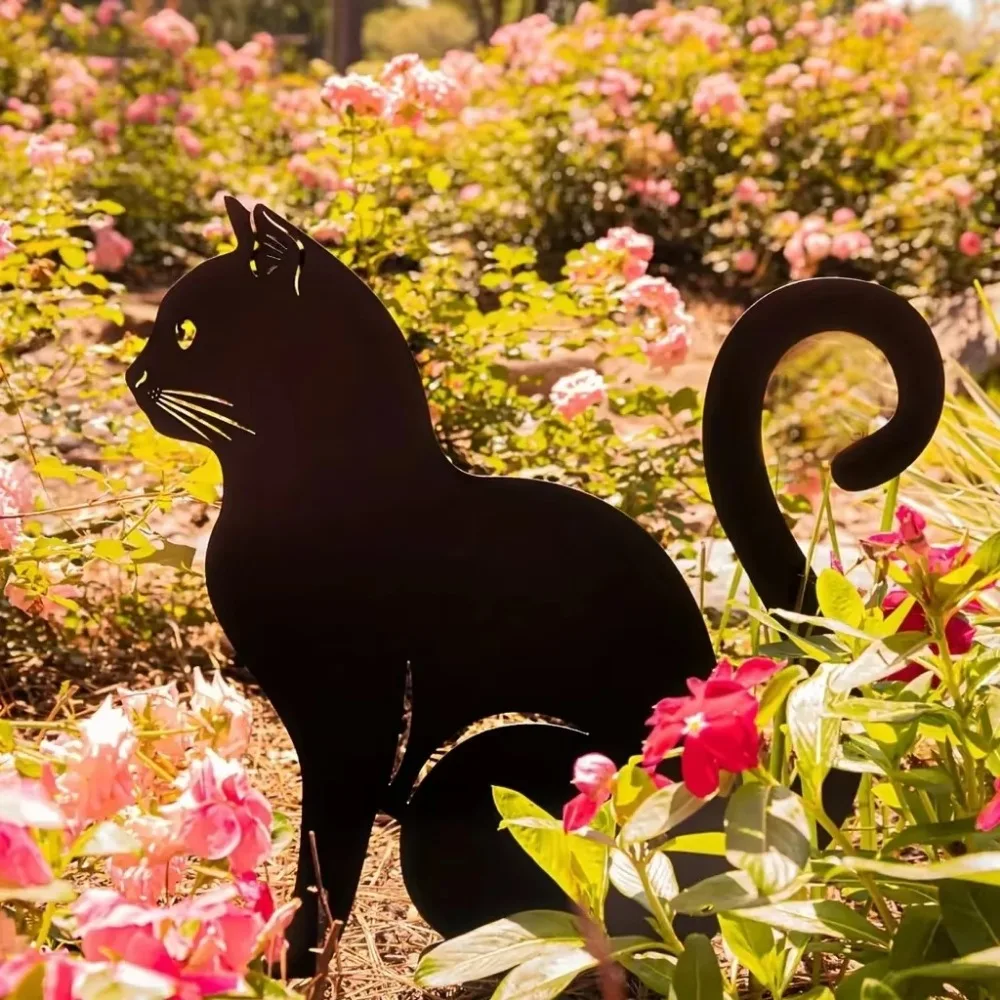 Silhouette décorative exclusive pour jardin de chat mignon – Piquets de jardin familial pour chat inspirés de Tiki | Statues extérieures parfaites pour le jardin