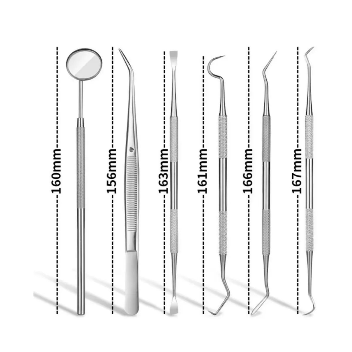 Edelstahl-Zahnärztliche Instrumente: Mundspiegel, Sonde, Pinzette, Sichel, Zahnsteinentferner – Professionelle Zahnreinigungsinstrumente für Zahnärzte Image