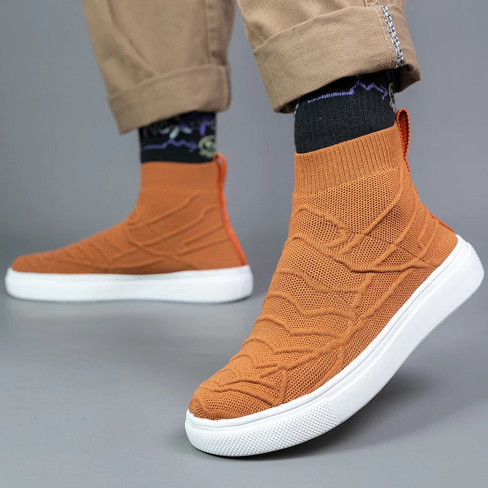 Plus Größe High Top Massive Sport Socke Boot Neue Männer Socke Turnschuhe Mann Läuft Sport Schuhe Weiß Sport Schuhe Stricken Gym Männliche Schuhe