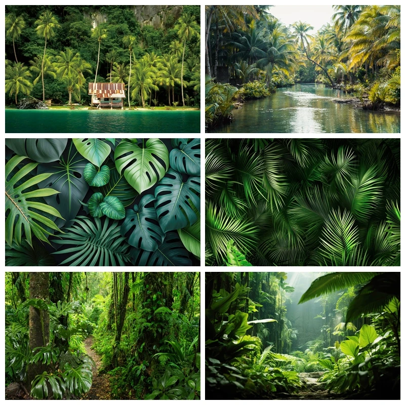 Tropischer Wald Dschungel Fotografie-Hintergrund Regenwald Grüne Blätter Naturlandschaft Geburtstagsparty Deko Foto-Hintergrund Requisiten Image