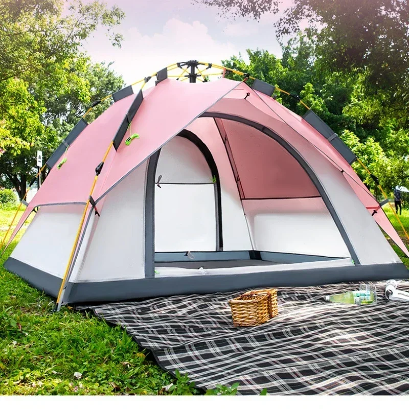 Outdoor-Zelt Vollautomatisches Tragbares Zelt für Familien-Picknick und Camping Schnell Aufbaubares Rosa Zelt Image