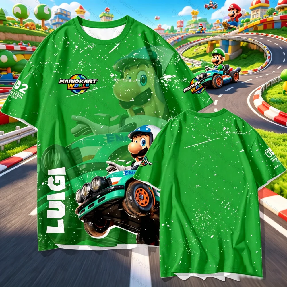 Sommer-T-Shirt „Mario Kart World“, Spielzubehör, schnell trocknend, atmungsaktiv und bequem, kurzärmeliges Eltern-Kind-T-Shirt Image