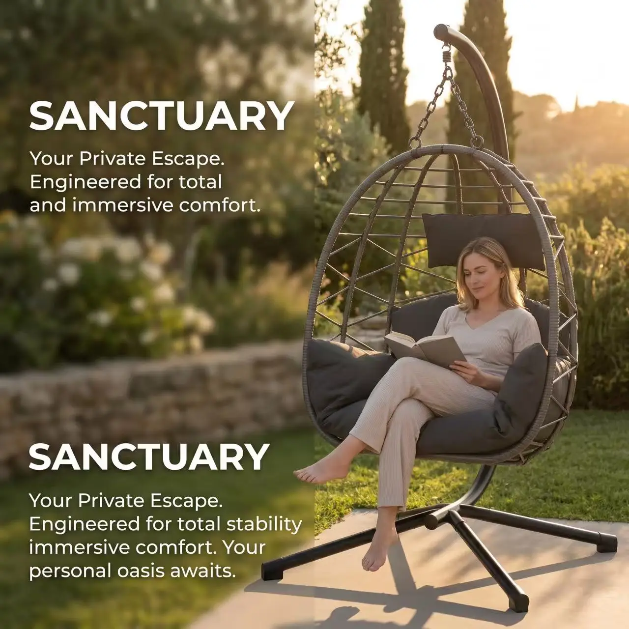 HAUSPROFI Rocking Chair Outdoor｜with Rain Cover & Waterproof Cushion & Headrest Load 150 kg｜for Indoor Outdoor Garden Balcony Patio Decor｜Grey & Off-White