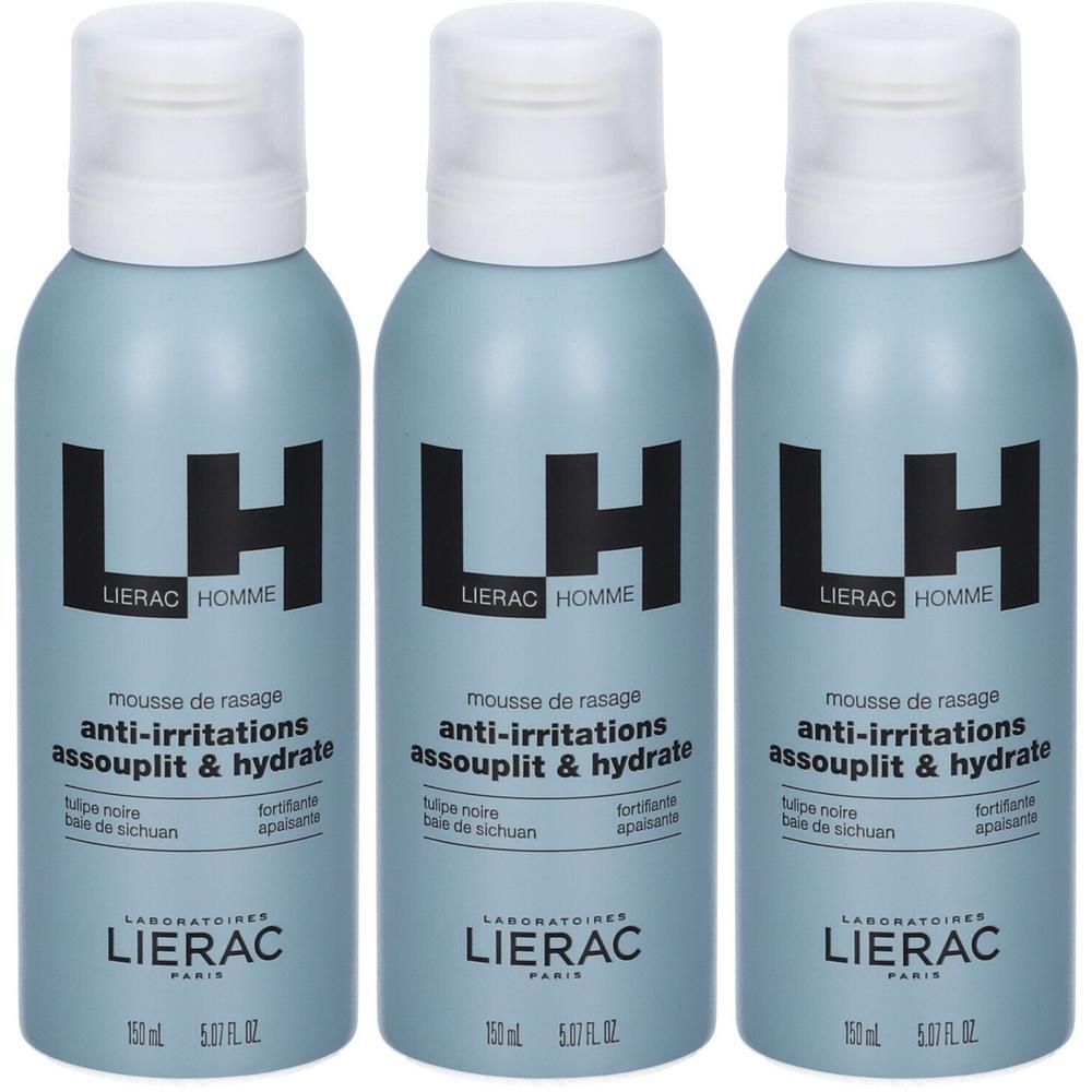LIERAC Homme Mousse Rasatura Anti-irritazione Idratante Lenitiva 3x150