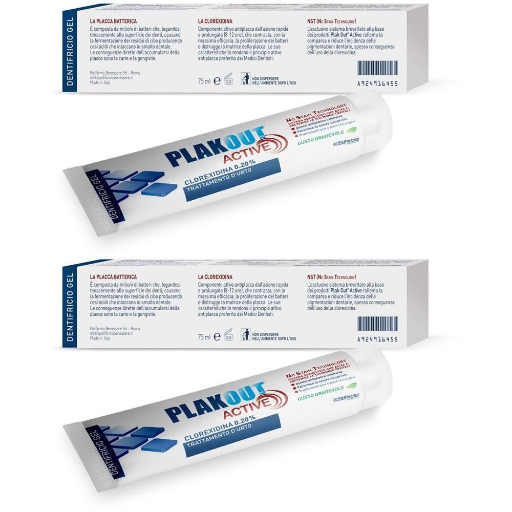 Emoform®Plak Out® Active Dentifricio 0,20% 2x75 ml Gel dentale