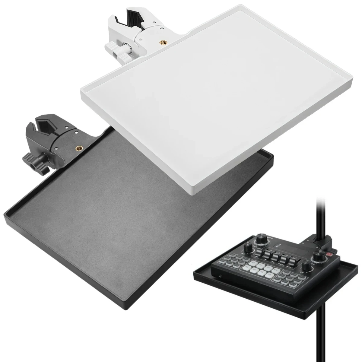 Miwayer Universal-Mikrofonständerablage – 225 x 165 mm Soundkartenplattform, O-Typ-Klemme, passend für 13–47 mm Rohre, für Live-Streaming und Aufnahmen