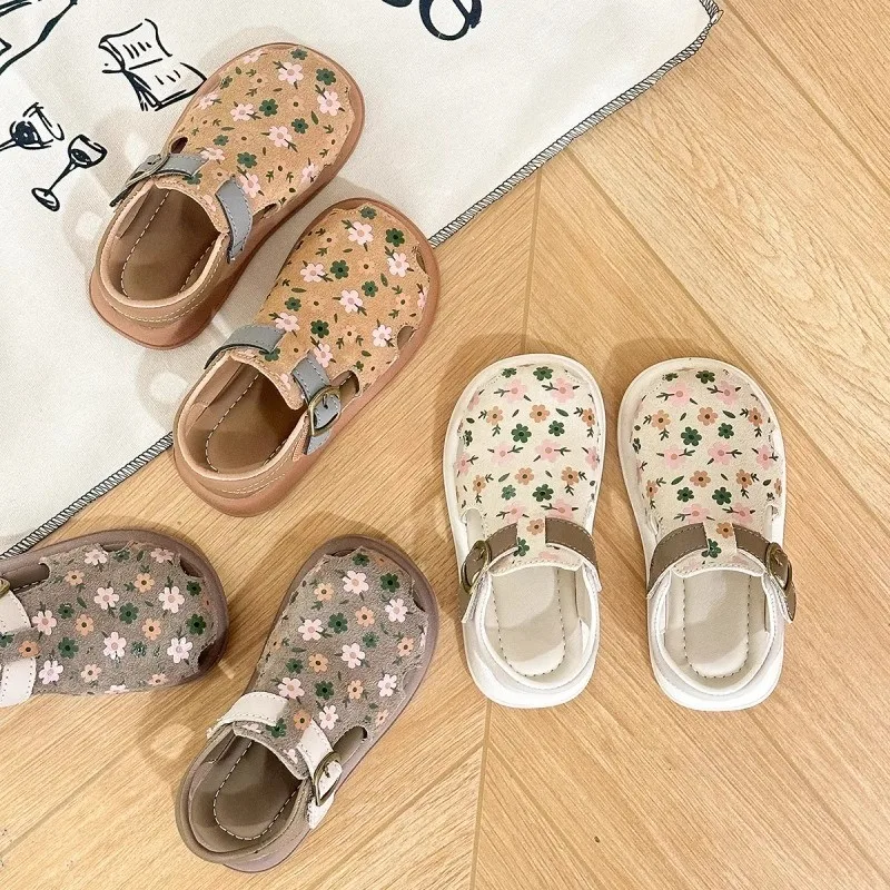 Mädchen Strandschuhe Süße Blumenmuster Weiche Sohle Kinder Sandalen Ausgehöhlt 2026 Sommer Neue Kinder Freizeitschuhe Vielseitig Rutschfest Image