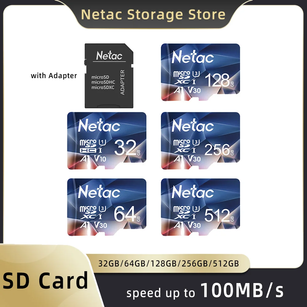 Netac Original-Speicher SD-Karte Micro mit Adapter microSDXC-Karten 512 GB 256 GB 128 GB 64 GB 32 GB U3 Memoria-Speicherkarte A1 P500 Image