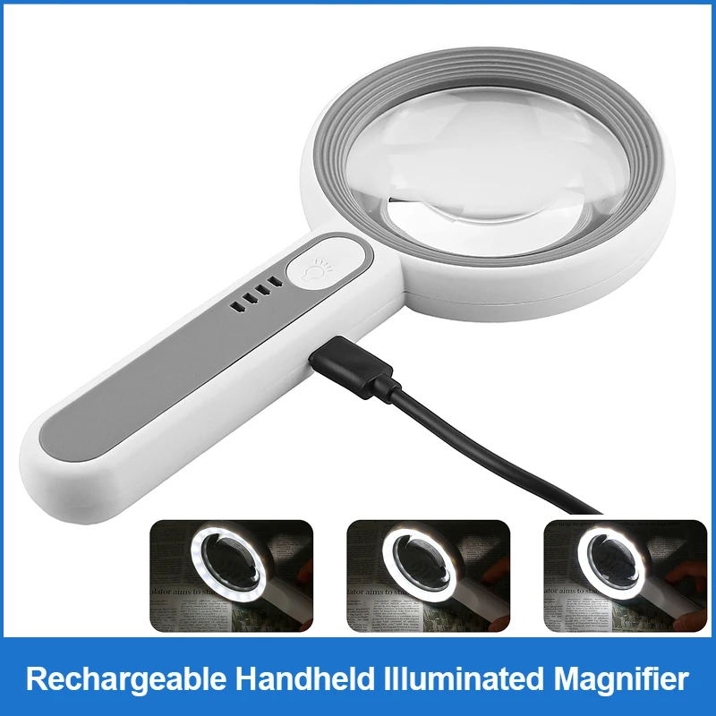 Wiederaufladbare Handlupe, 3 Beleuchtungsmodi, beleuchtete Lupe mit LED-Licht für Senioren, Lesereparatur Image