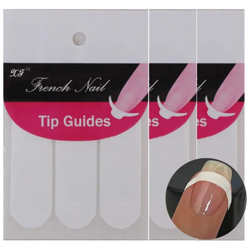 3er-Set weiße French-Nail-Art-Sticker, selbstklebende Fransen-Spitzenführungen, DIY-Maniküre-Schablonen-Aufkleber für Nagelkunst-Dekoration Image