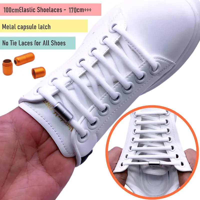 Elastische Schnürsenkel ohne Binden mit Metallverschluss, Schnürsenkelfreie Verschlusskappen für Sneaker, Verstellbare, Langlebige Einheitsgröße für Alle Image
