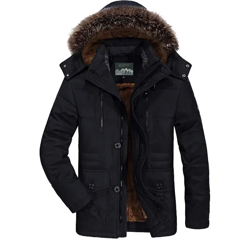 Mann Winter Outdoor Jacke für Business Casual gepolsterte Verdickung warme lose Kapuze wasserdichte mittellange Baumwoll jacke L-6XL Image