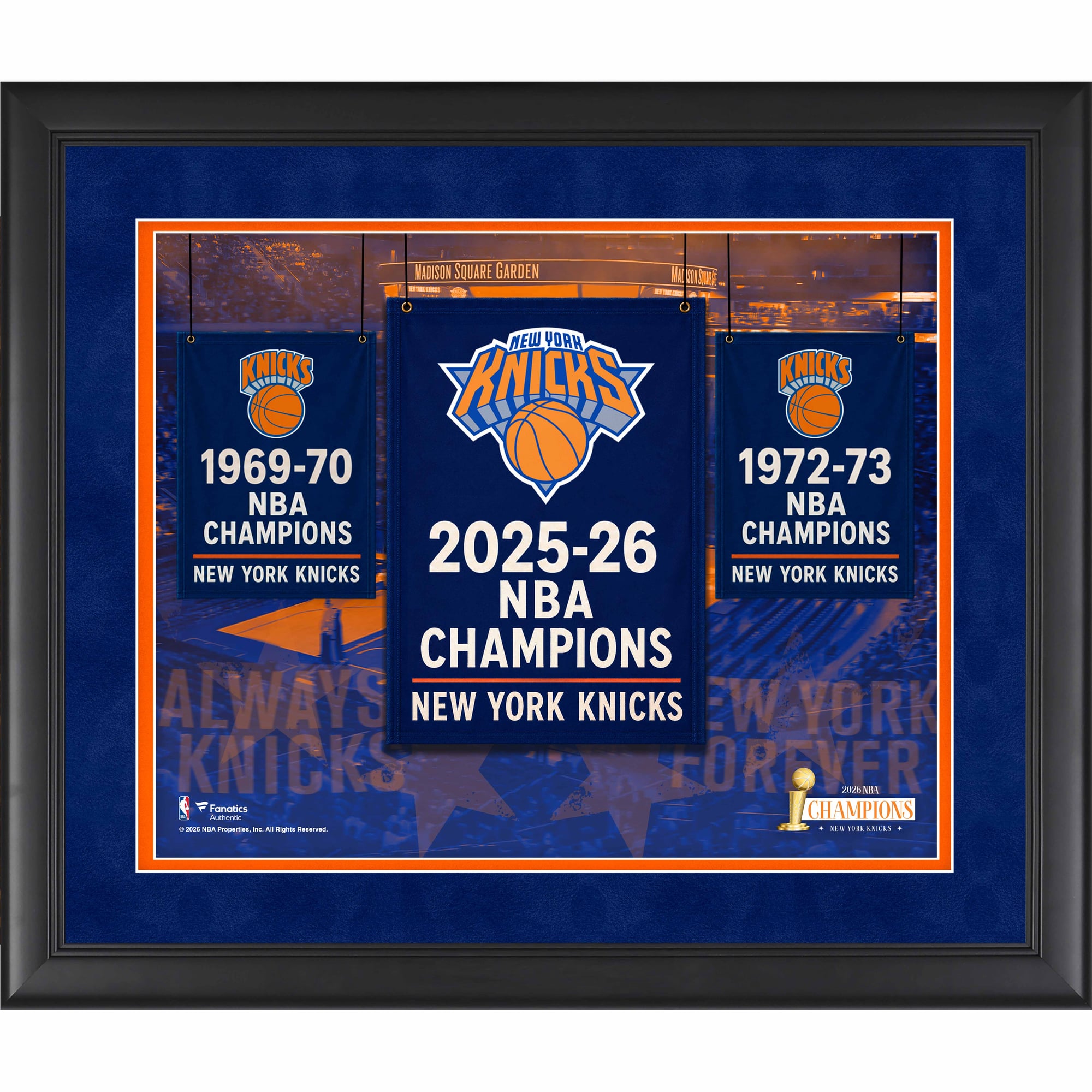 Collage de bannières de championnat encadrées (40 x 50 cm) des New York Knicks, champions des finales NBA 2026 - No Gender Taille: No Size