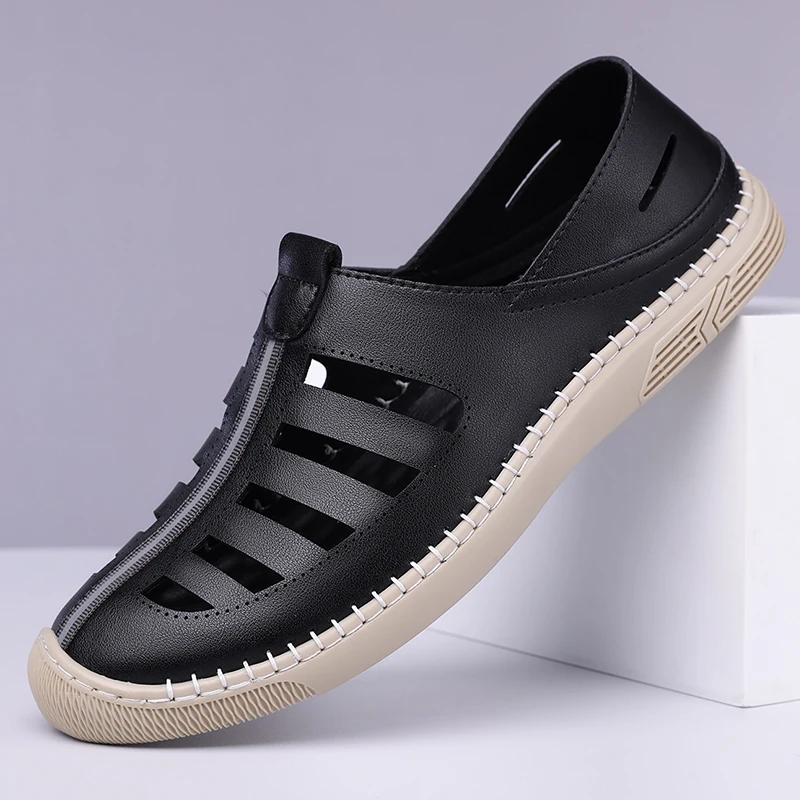 Herren-Hohlschuh-Loafer, Sommer-Komfort-Slipper mit weicher Sohle, rutschfeste, atmungsaktive Clog-Sandalen-HT619 Image