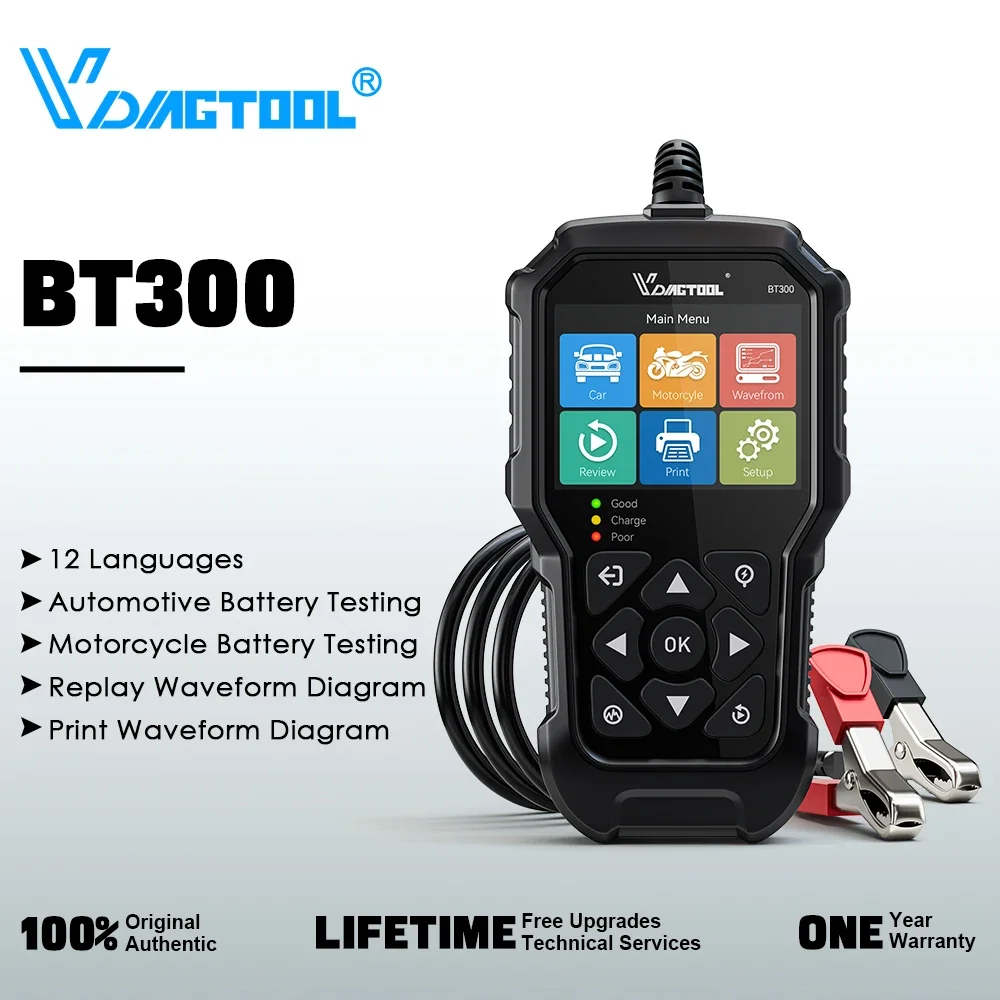 Testeur de batterie de voiture VDIAGTOOL BT300 2026, 6-12V, 5-3000 CCA, testeur de charge, testeur d