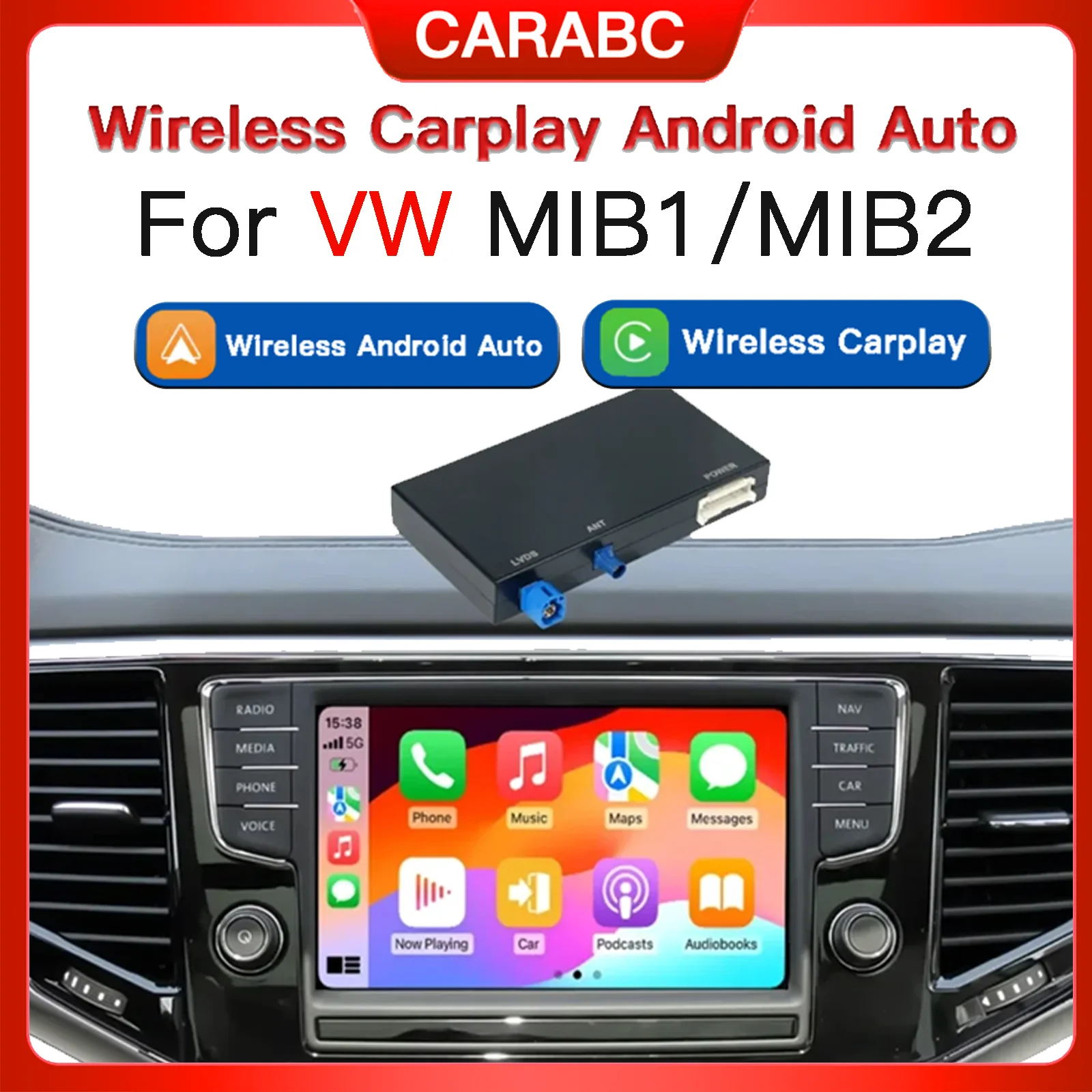 Kabelloses Carplay Android Auto Modul für VW Volkswagen Skoda Octavia A5 Golf 7 Polo Passat B8 Mirror Link MIB MIB2 Decoder Box Image