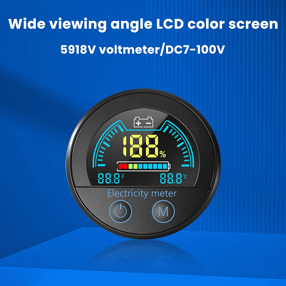 DC 7–100 V runder digitaler Batteriekapazitätsanzeiger, wasserdichtes Voltmeter für Säure-, Ternär-Lithium-, Lithium-Eisenphosphat-Batterien Image