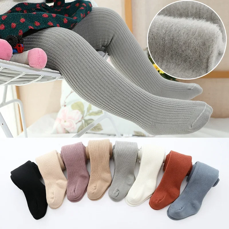 0-6Y Winter Säuglings Baby Mädchen Fleece Futter Streifen Leggings Plus Dicke Wärme Baumwolle Strumpfhosen Kleinkind Kinder Halten Warme Strumpfhosen Image