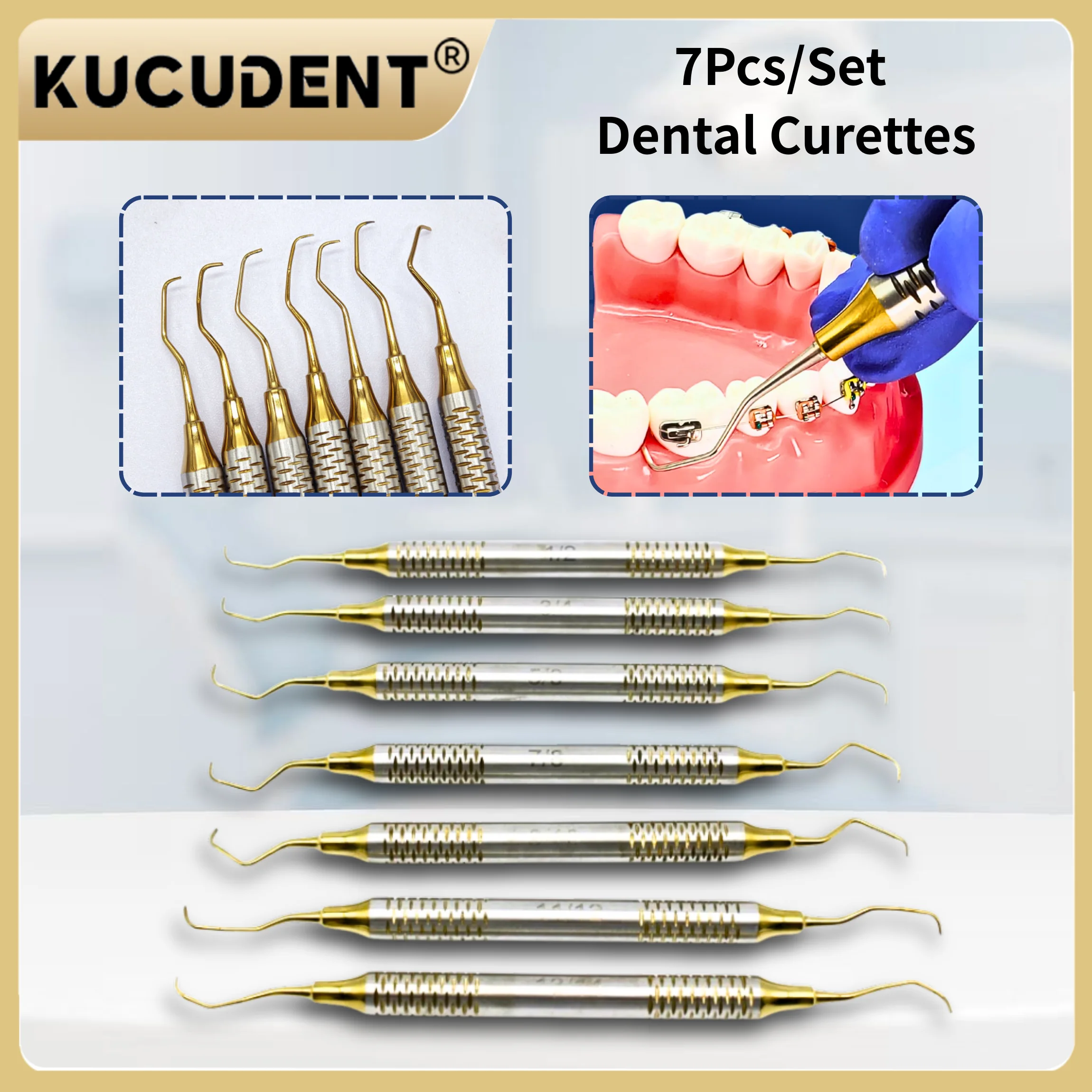 7-teiliges Dental-Parodontal-Kürette-Set – Gracey Bone Scaler und Perio Curettes für professionelle Zahnreinigung und Aufhellung Image
