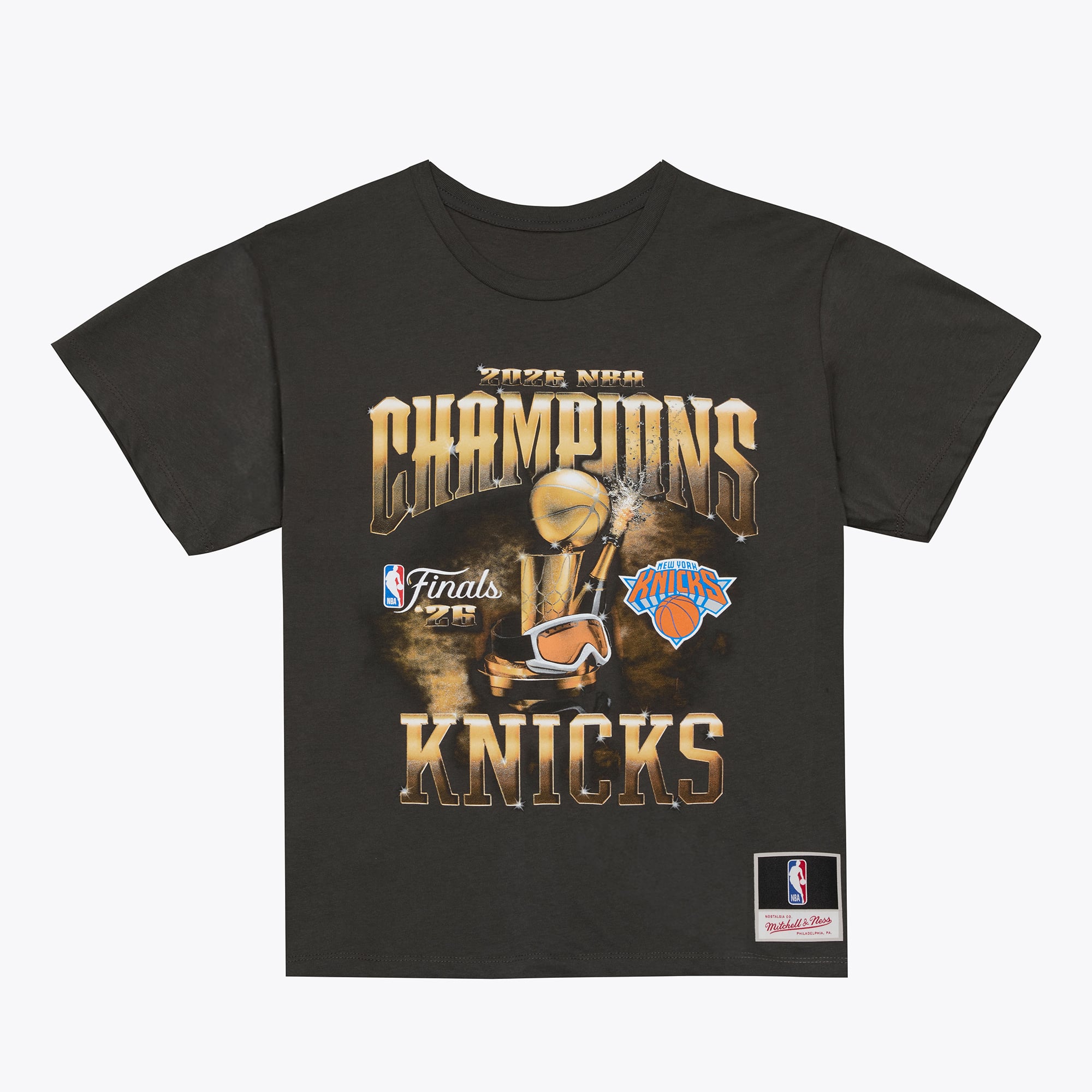 Mitchell & Ness Damen Vintage Schwarzes New York Knicks 2026 NBA Finals Champions Boxy T-Shirt