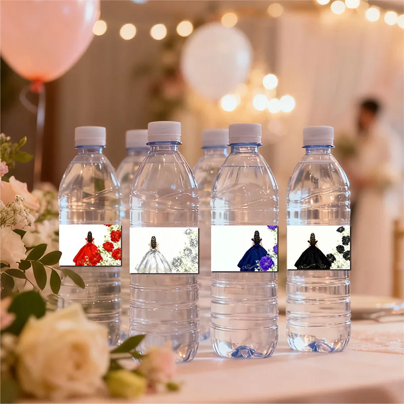 24 Stück personalisierte Feieretiketten, personalisierte Flaschenetiketten, Aufkleber für Wasserflaschen, personalisierte Namens- und Textaufkleber, 10 Optionen Image