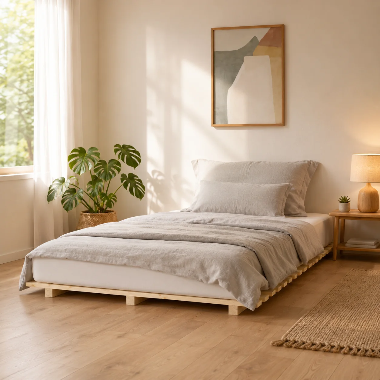 Massivholz-Bettgestell aus Kiefer 120x200 cm, Natürliches Holzbett mit Robustem Lattenrost, Rustikaler Stil für Schlafzimmer, Langlebige und Stabile Unterstützung