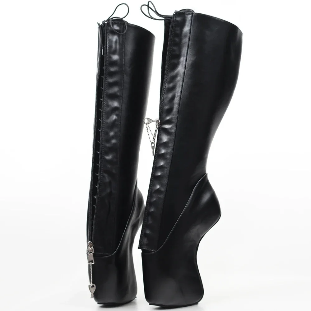 18 cm/7 Zoll hohe, kniehohe Stiefel ohne Absatz, sexy Cross-Dressing-Cosplay-Schuhe für Herren, Goth Botas, YKK vorne abschließbarer Reißverschluss, individuelle Farben