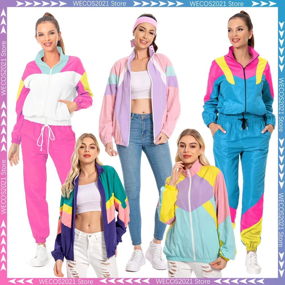 Verkleidung 70er 80er Hippie Cosplay Sportwear Vintage Hip Hop Rock Disco Kostüm Halloween Frauen Rollenspiel Fancy Dress Up Outfit