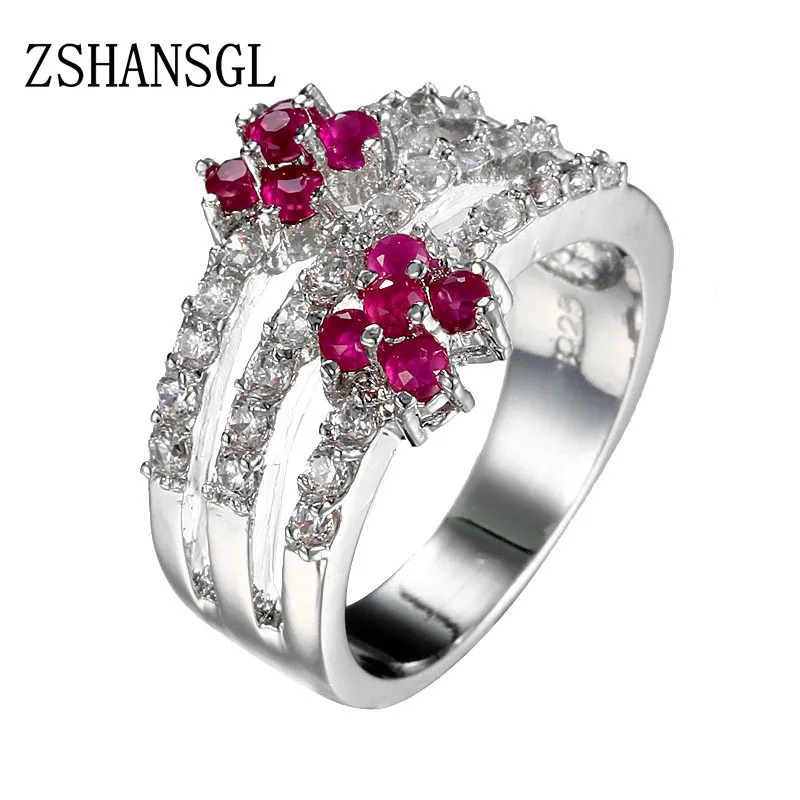 Heißer Verkauf große blaue cz Zirkon stein Vintage Sterling Silber Farb ringe für Frauen 2 Blumen Kreuz Unendlichkeit Mode Hochzeits schmuck