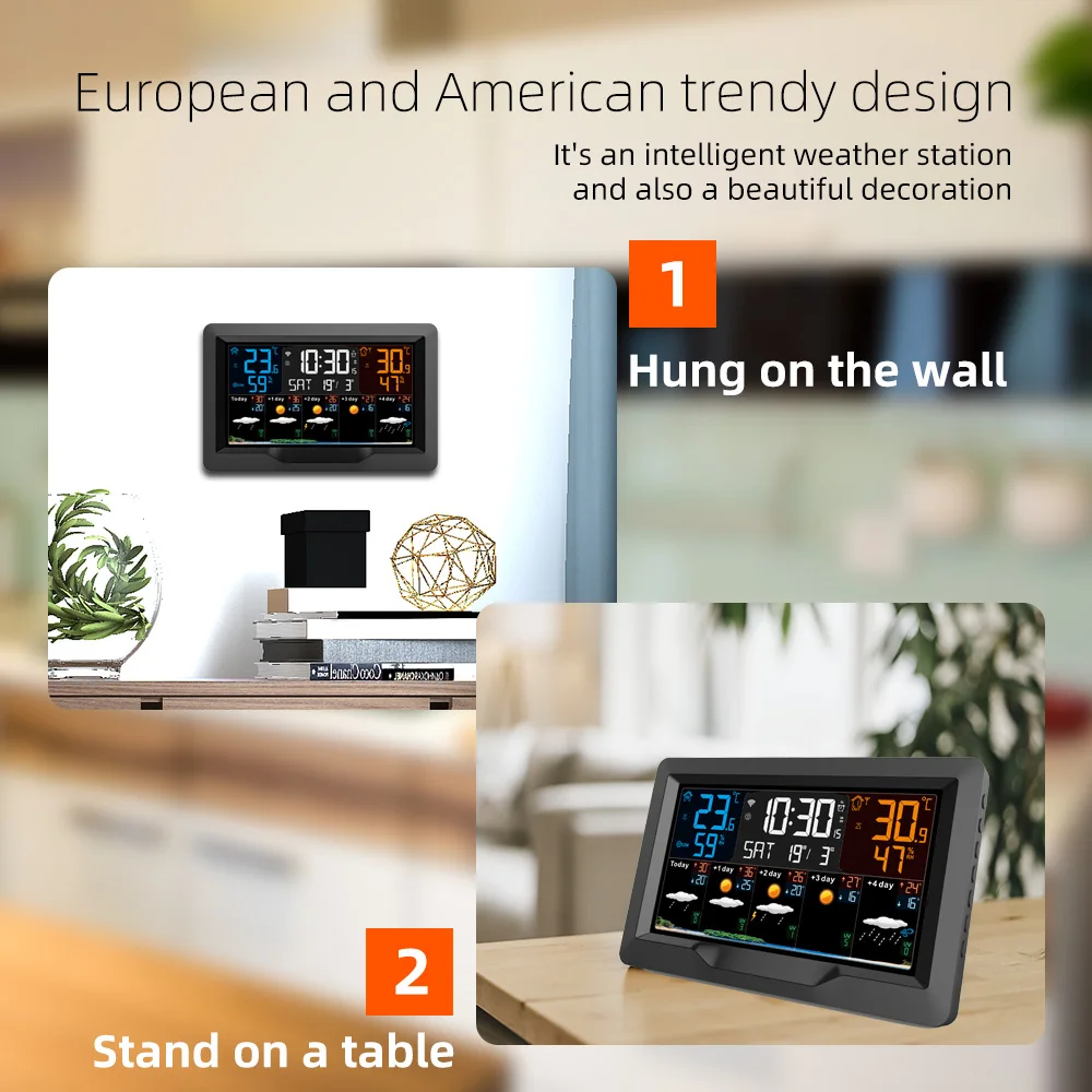 Station météo intelligente WiFi Tuya, thermomètre et hygromètre intérieur/extérieur, prévisions météo multifonctionnelles, réveil