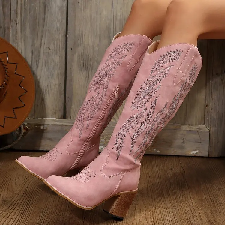 Schuhe für Frauen Dicke Heels Stiefel Frauen Herbst Spitze Zehen Mode Rosa Plus Größe Zipper Anti-slip Schuhe Botas plataforma Mujer