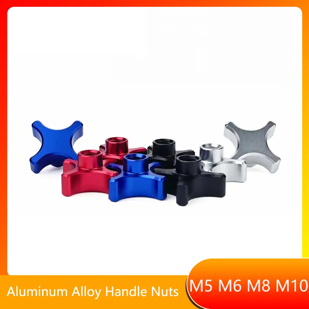 1 Stück M5 M6 M8 M10 Aluminiumlegierung Sternförmige Handspannmuttern 4-Stern-Blindloch-Klemmknöpfe Daumenmuttern Silber/Schwarz/Rot/Dunkelblau Image