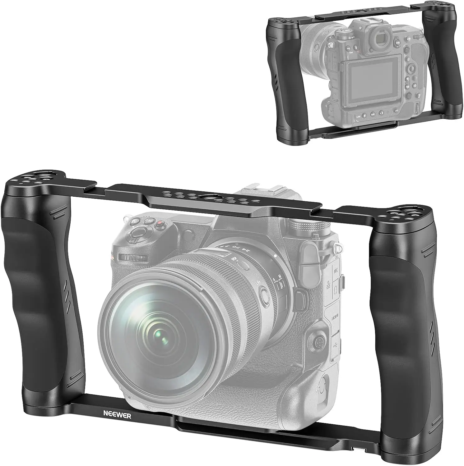 NEEWER Videokamera-Cage mit Arca-Basis, Doppelgriffen, 3/8-Zoll-ARRI-Halterung und 1/4-Zoll-Gewinde, Universeller Stabilisator Kompatibel mit NEEWER 15mm Basisstangen Image