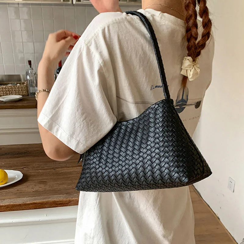 Handtasche für Damen, gestrickte Tasche, strukturierte Schultertasche, vielseitige Freizeittasche mit großem Fassungsvermögen, Umhängetasche Image