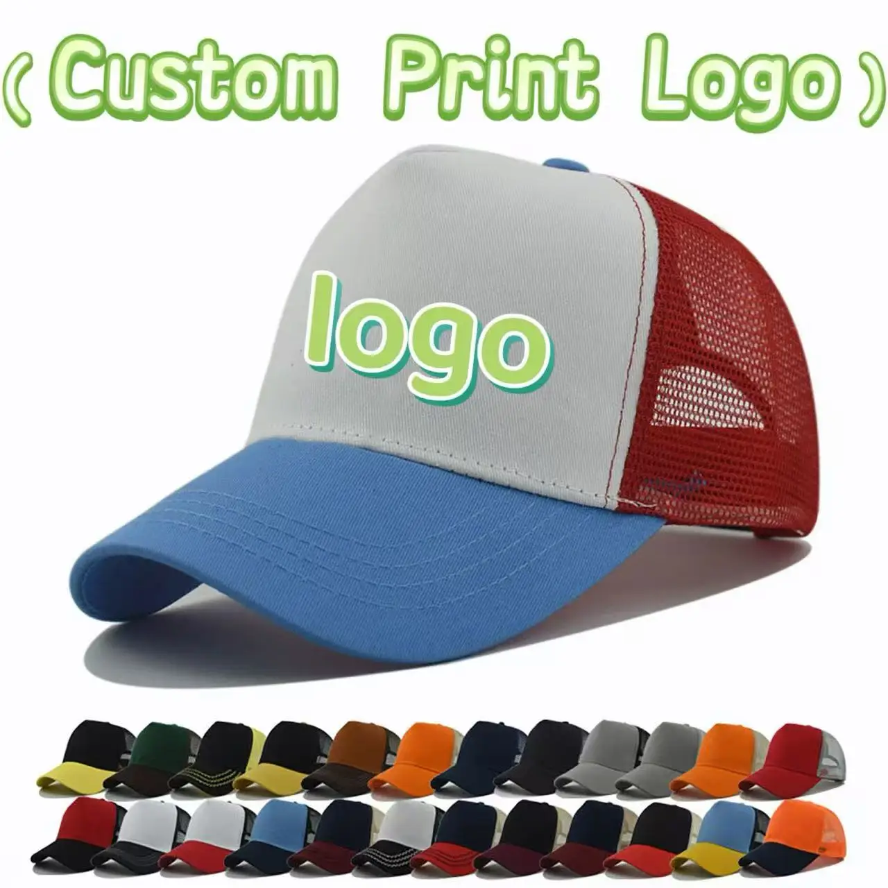 Personalisierte, bedruckte Logo-Baseballkappen mit fünf Farbblöcken und Mesh-Einsatz für Herren und Damen, Outdoor-Sport-Sonnenschutz, Entenschnabelmützen Image