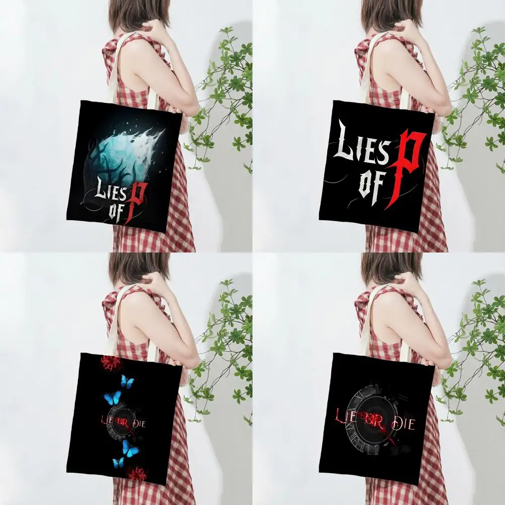 Einfache, lässige Gothic Dark L-Lies of P-P Aufbewahrungstaschen, leichte, bedruckte Canvas-Tasche, tragbare Schultertasche für den täglichen Einkauf