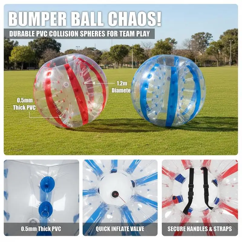 2 Stück große aufblasbare Pufferbälle 1,2 m, dickes PVC, leicht zu transportieren, rot & blau für Outdoor-Teamspiele im Garten und Park