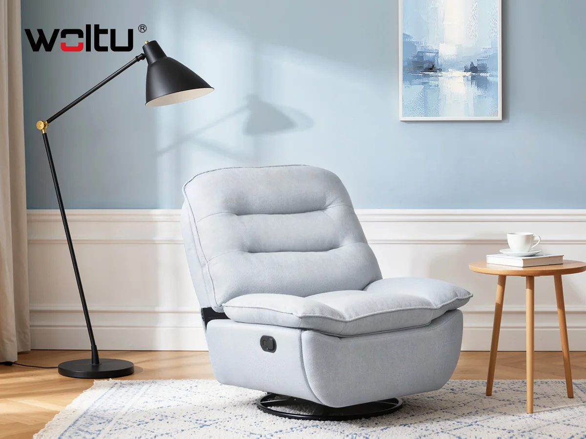 WOLTU Relaxsessel Einzelsessel 360° drehbar ° Drehbares Sofa mit Fußstütze 95cm Breiter Sitz mit Seitenstauraum Neigbare Funktion Leinenoptik Stoff