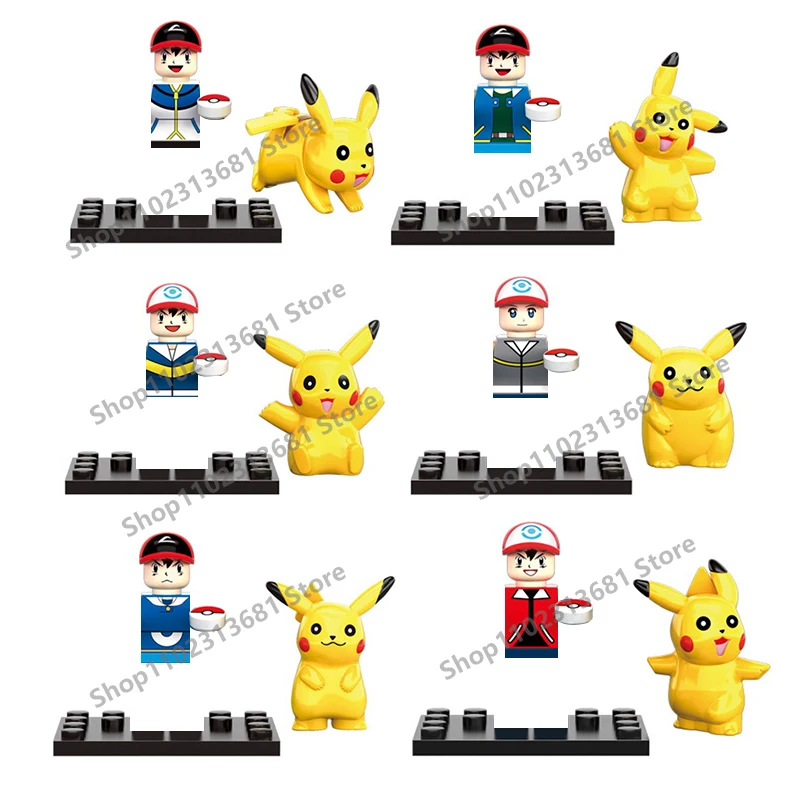 6 Stück/Set Pokemon Puppen Bausteine Cartoon Pikachu Eevee Squirtle Charmander Bulbasaur Figuren Bausteine Spielzeug für Kinder Image
