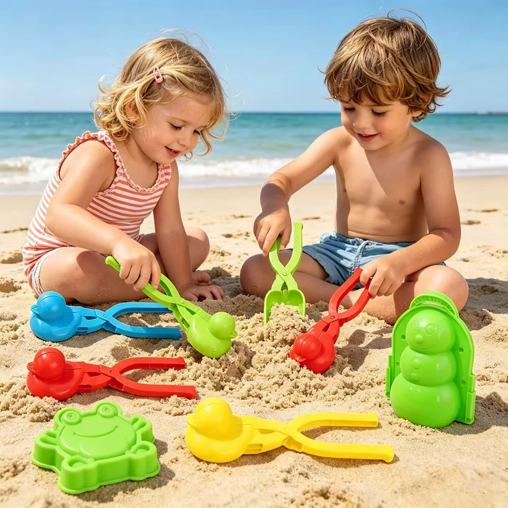 2 Stück Schneemann-Cartoon-Enten-Schneeballformer-Clip, Schneeballspielzeug, Strand-Wasserspielmodell, interaktives Outdoor-Spielzeug Image
