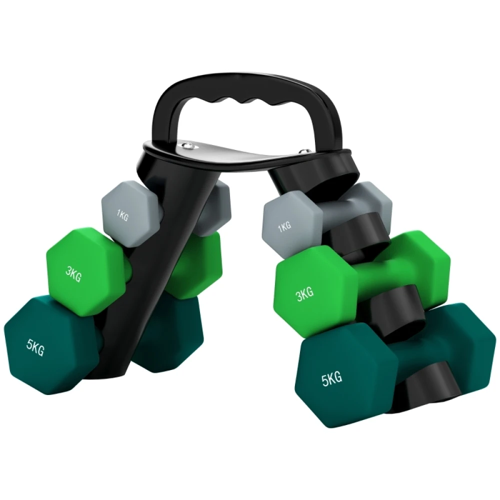 Hantelset mit Aufbewahrungsständer, Set mit 6 Hanteln für Fitnesstraining, 2 x 1kg, 2 x 3kg, 2 x 5kg Image