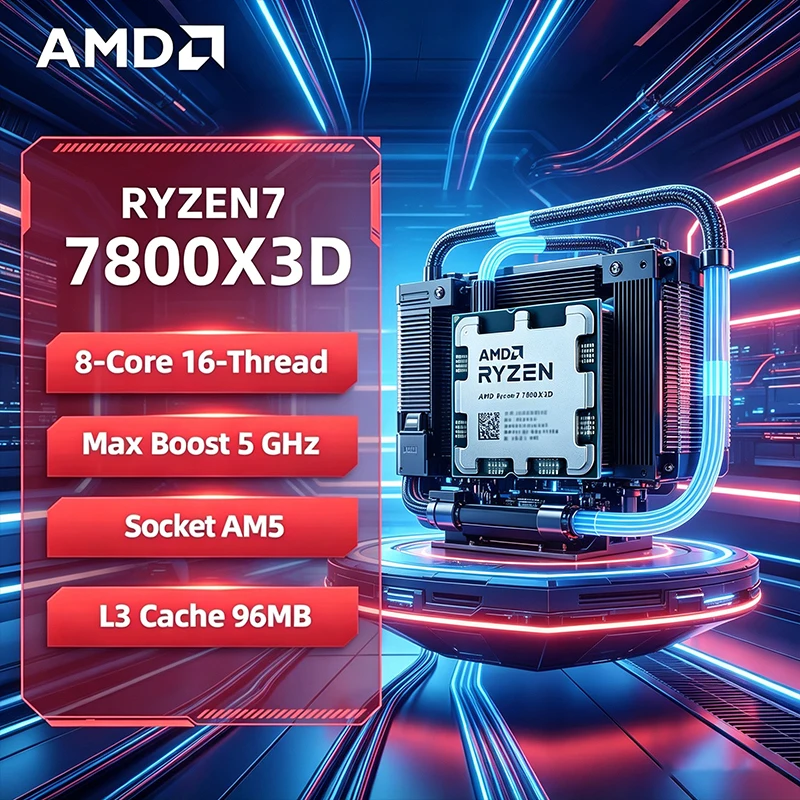 AMD CPU Ryzen 7 7800X3D Neu R7 7800X3D 5,0 GHz 8-Kern 16-Thread 5NM 96M 100-100000910 Sockel AM5 Tray Ohne Kühler Image