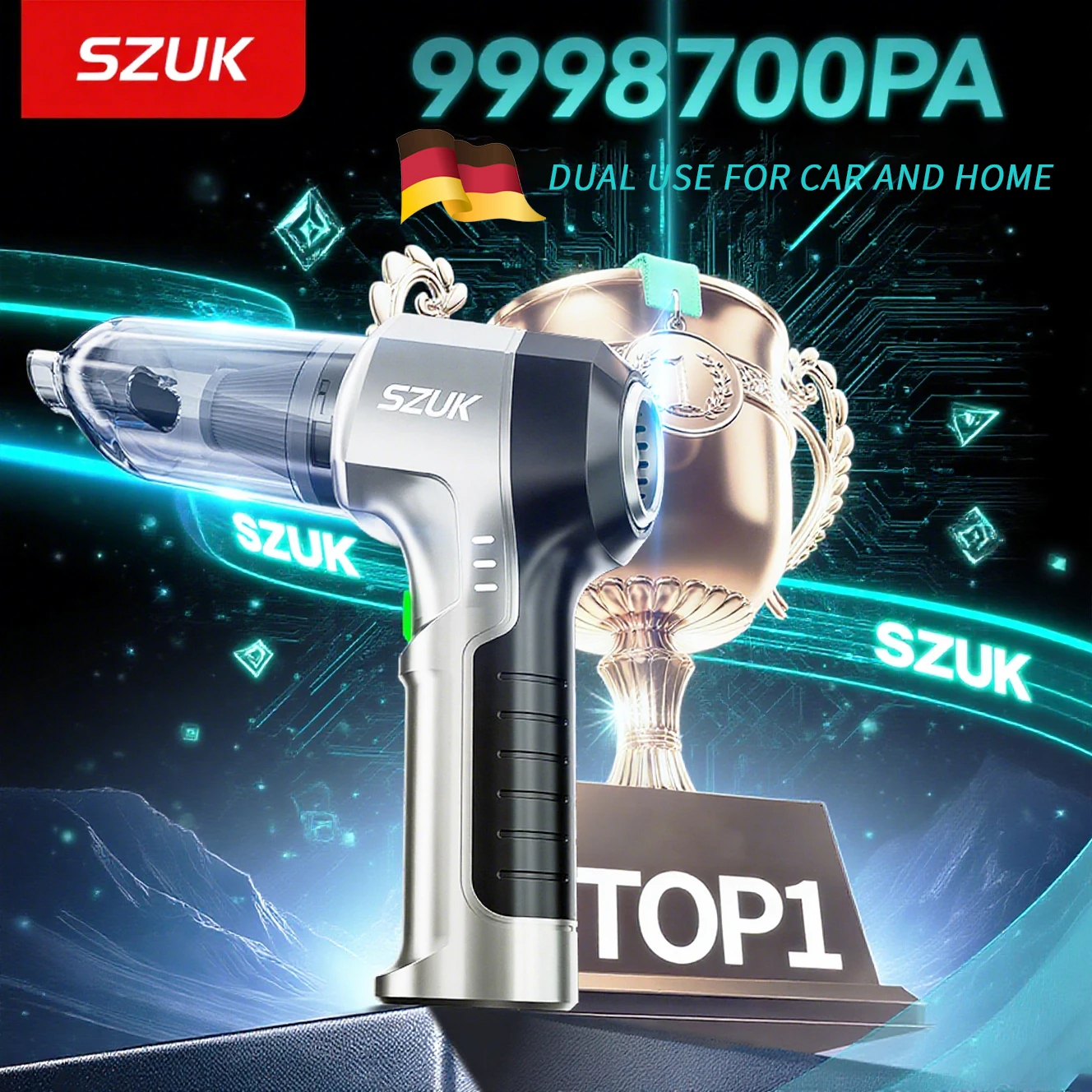 2026 Nouvel SZUK aspirateur pour voiture puissant , mini aspirateur à un bouton pour éliminer la poussière, 9998700 Pa aspirateur à main, aspirateurs sans fil, aspirateur laveur de sol,aspirateur