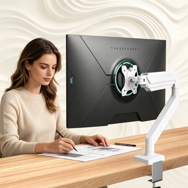 Einzelner Monitorarm für 13-32 Zoll Bildschirme Höhenverstellbar mit C-Klemme und Ösenbefestigung für Home-Office Schreibtischständer Image