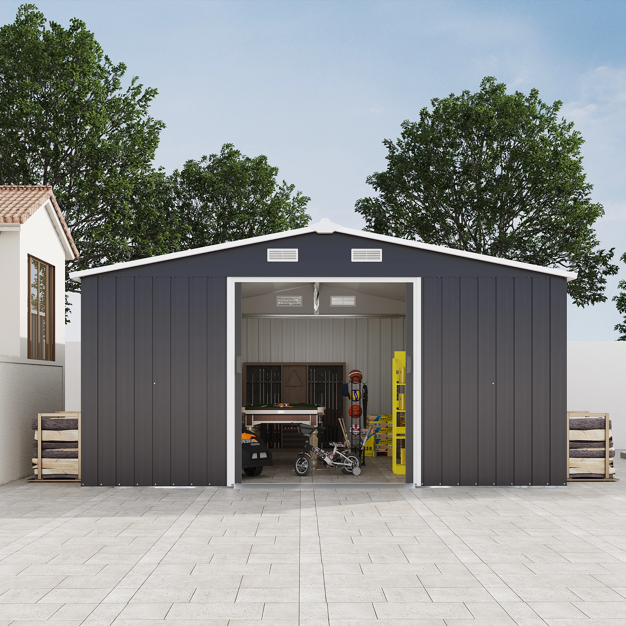 Abri de jardin extérieur 6x4 pieds, grand abri à outils en métal avec plancher, abri de jardin en acier pour jardin, patio, pelouse