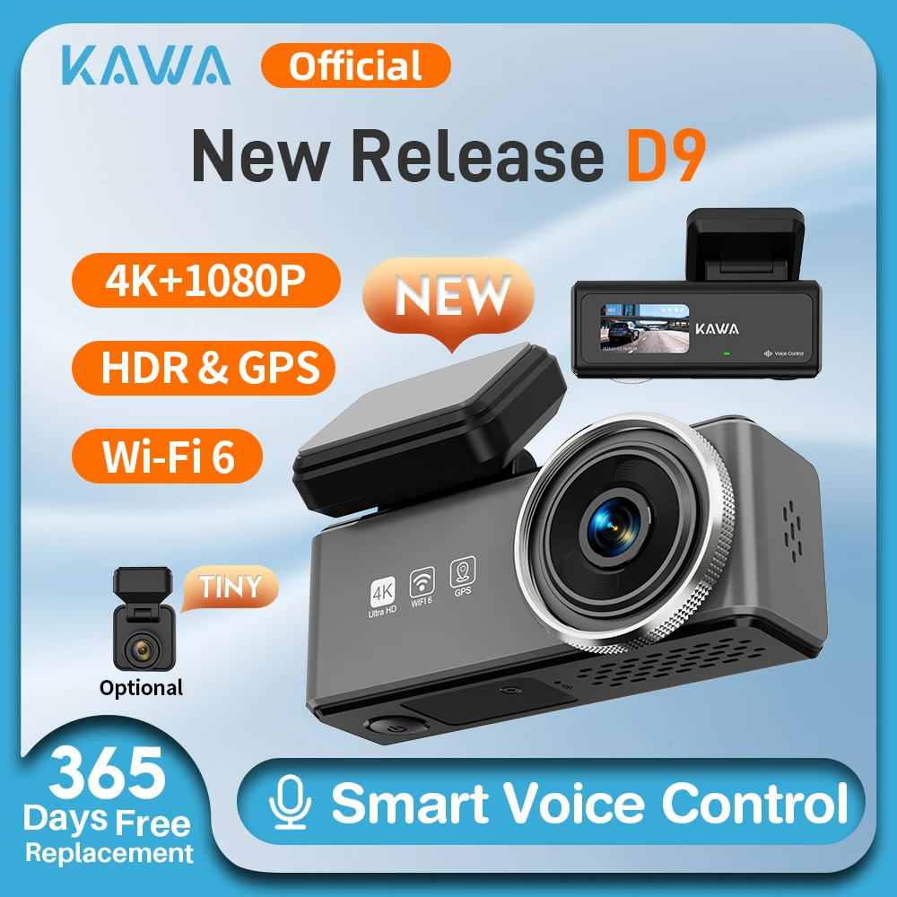 4K Dashcam vorne und hinten KAWA D9, Sprachgesteuerte Auto-DVR, WiFi6 Videorekorder, GPS-Autokamera, Dashcam für AUTO, Dashkamera Image