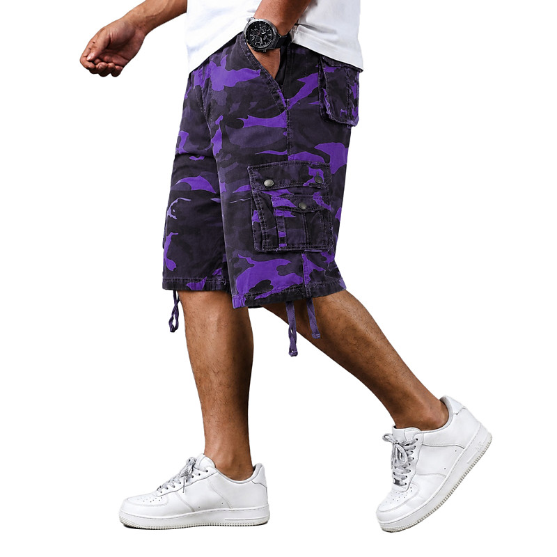 Men's Comfort Waist Tactical Cargo Cargo Shorts Shorts Casual Shorts Pocket Elastic Waist Plain Camouflage Breathable Knee Length Casual Outdoor Streetwear Fashion Streetwear Blue Khaki Inelastic