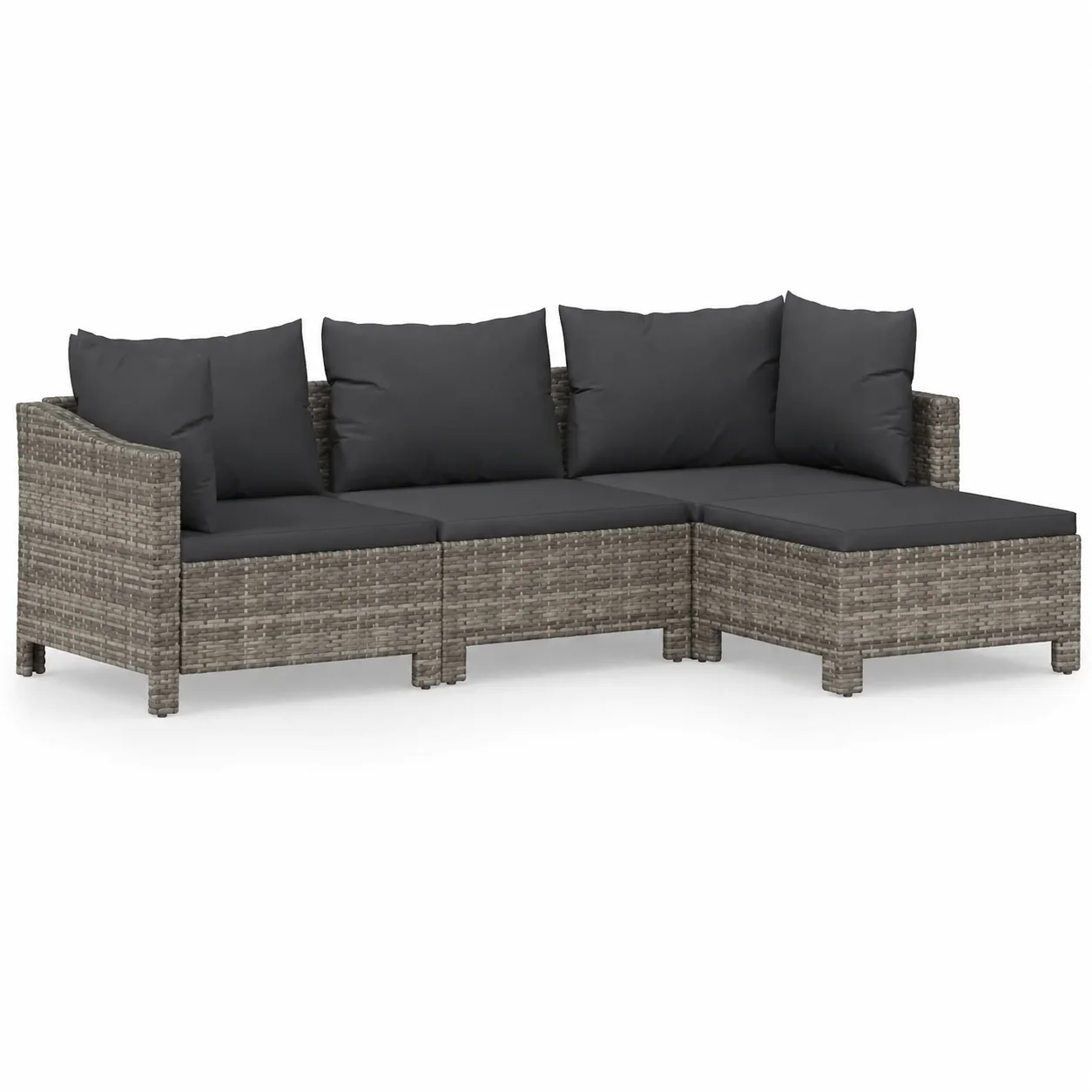 Garten-Lounge-Set 4-teilig mit Kissen, Graues Polyrattan, Moderne Outdoor-Möbel für Terrasse, Balkon, Garten, 110 kg Tragkraft, Komfortables und Stilvolles Design, Perfekt zum Entspannen und für