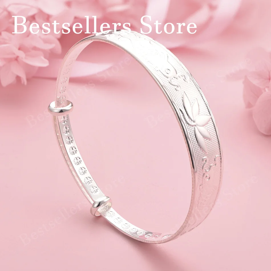 Elegantes 925 Sterling Silber Exquisites Lotus-Armband Damen Mode Party Hochzeit Schmuck Verstellbares Armband