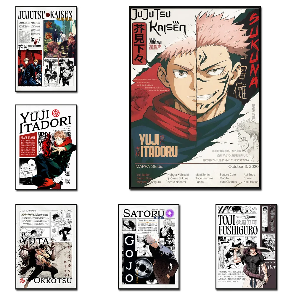 Pop-Anime Jujutsu Kaisen Kunstposter und Drucke Manga Wanddekoration Yuji Itadori Gojo Satoru Leinwandgemälde für Wohnzimmer Image